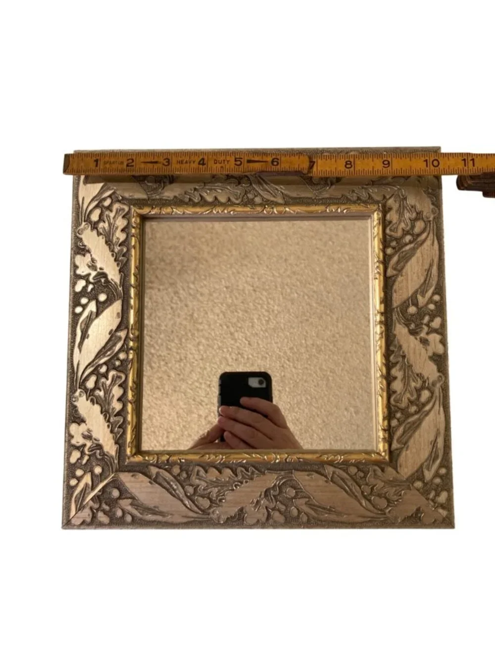 Square Mirror With Ornate Gold And Bronze Wooden Frame